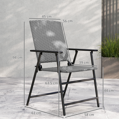 Outsunny 2pcs Rattan Chair Foldable Garden Furniture w/ Armrest Grey