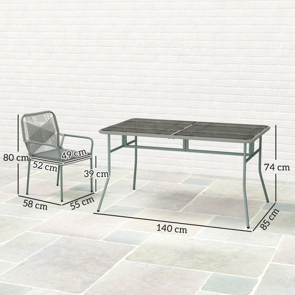 Outsunny 5 Piece PE Rattan Garden Dining Set with Cushions, Light Grey