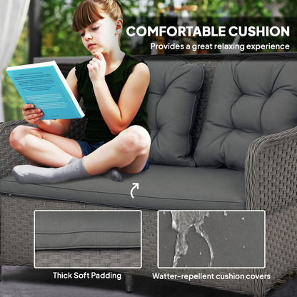 Outsunny 4 PCS Rattan Garden Furniture, Padded Cushions Conversation Sofa Set
