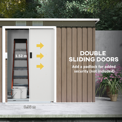 Outsunny 9 x 4FT Metal Garden Storage Shed w/ 2 Door, Light Grey Wood Grain