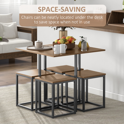 MDF Topped Steel 5-Piece Dining Set Dining Table with 4 Stools Black/Brown