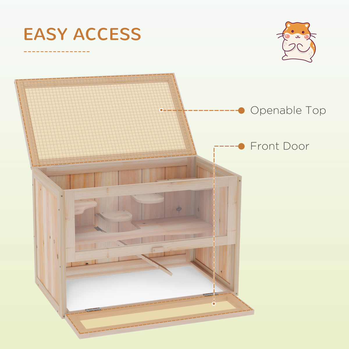 Wooden Hamster Cage Mice Rodents Hutch Small Animals 2 Levels 60x35x42cm