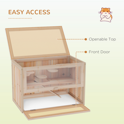 Wooden Hamster Cage Mice Rodents Hutch Small Animals 2 Levels 60x35x42cm
