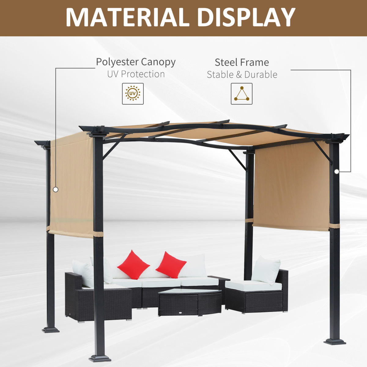 Retractable Pergola Garden Gazebo  3x2.45x2.3m, Khaki