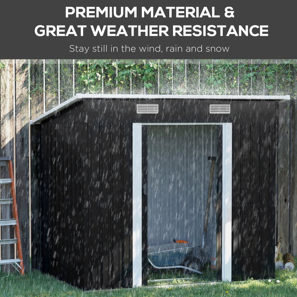 6.8 x 4.3ft Outdoor Garden Storage Shed, Tool Storage Box Black 6.8x4.3ft