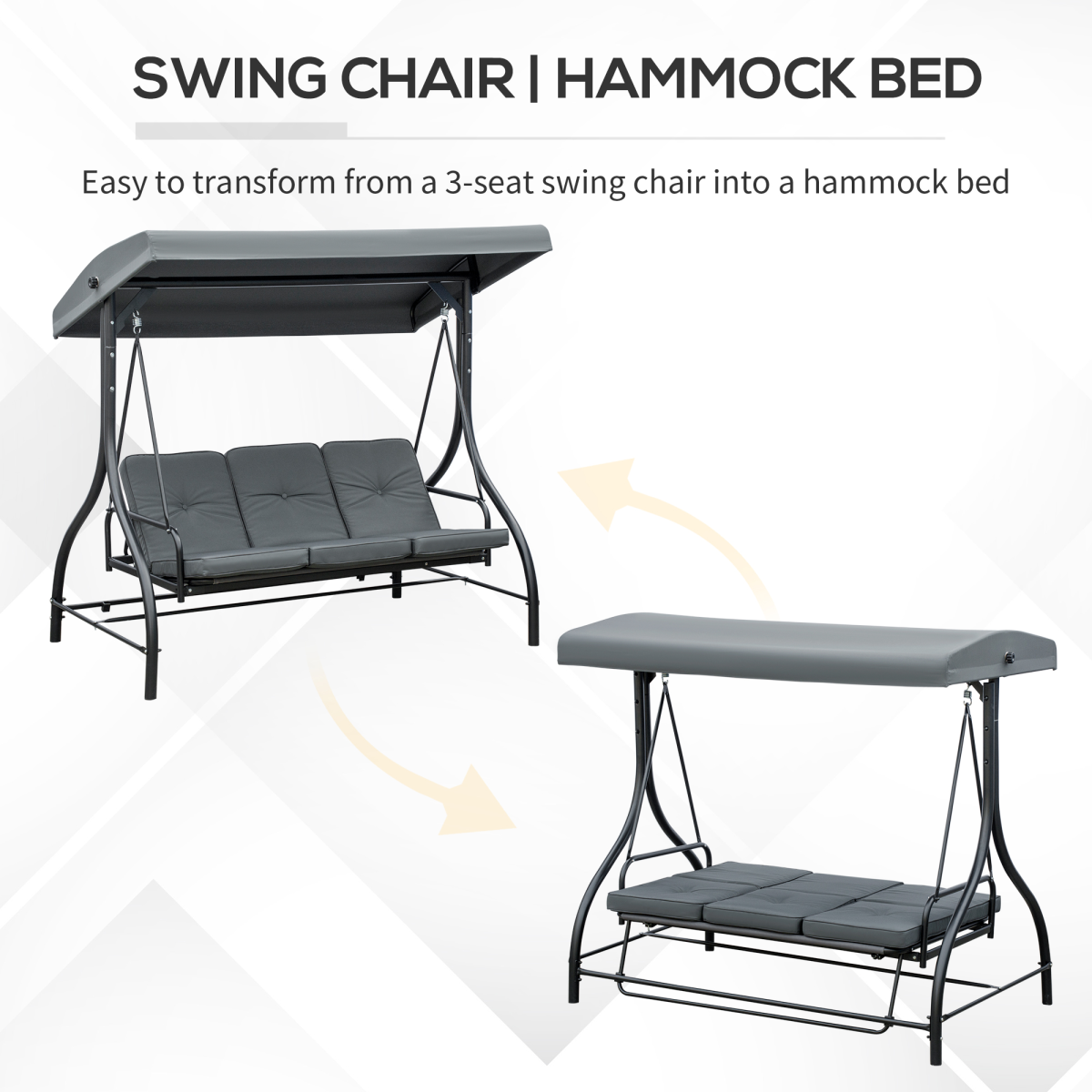 3 Seater Canopy Swing Chair Porch Hammock Bed Rocking Bench Dark Grey