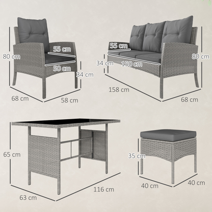 Outsunny 6 Pieces Rattan Garden Furniture Sofa Set, Grey