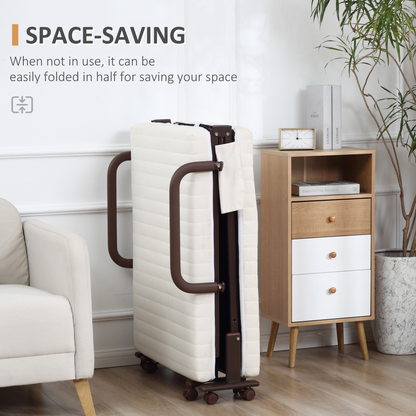 Folding Bed with Mattress & Wheels, Adjustable Backrest, Brown