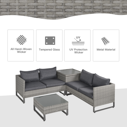Outsunny 4 PCs Rattan Wicker Sofa Set Conservatory Furniture w/ Side Storage Box