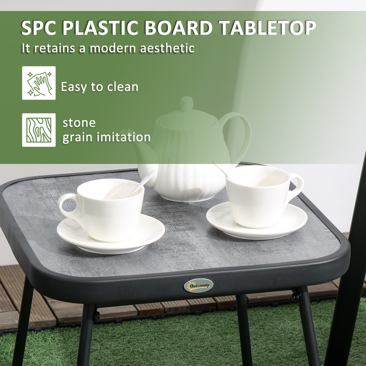 Outsunny 3PCs Bistro Set w/ Breathable Mesh Fabric & PSC Board Top Table, Brown