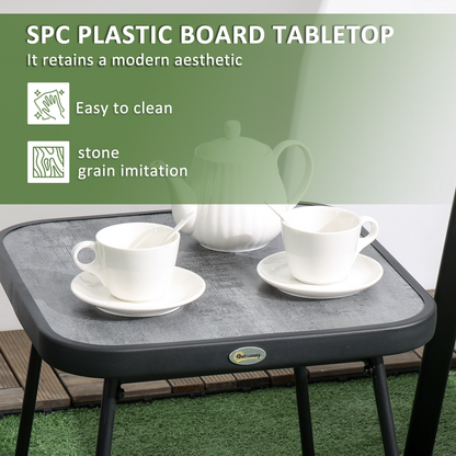 Outsunny 3PCs Bistro Set w/ Breathable Mesh Fabric & PSC Board Top Table, Brown