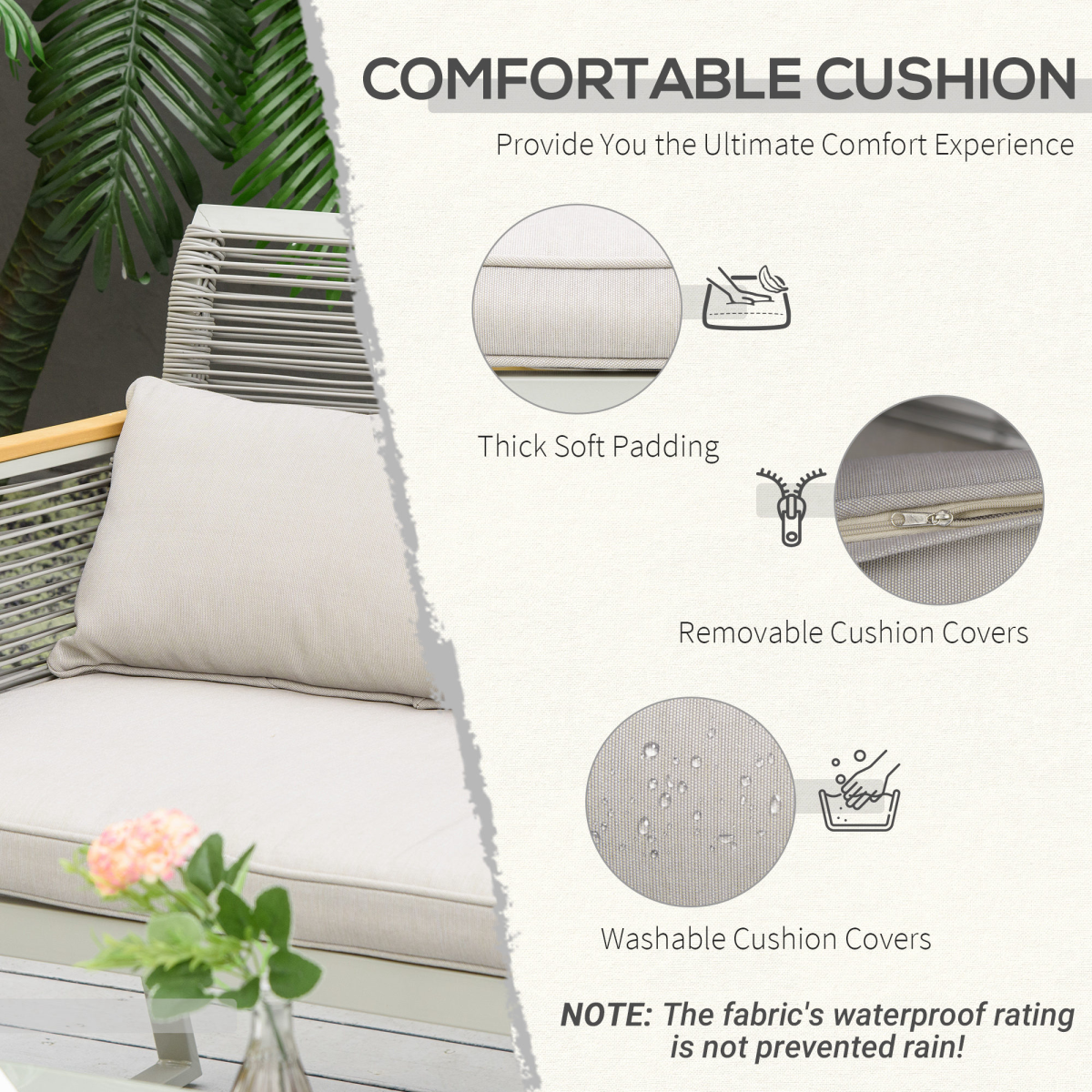 4-Seater Patio Wicker Sofa, Metal Frame PE Rattan Tempered Glass Table Grey