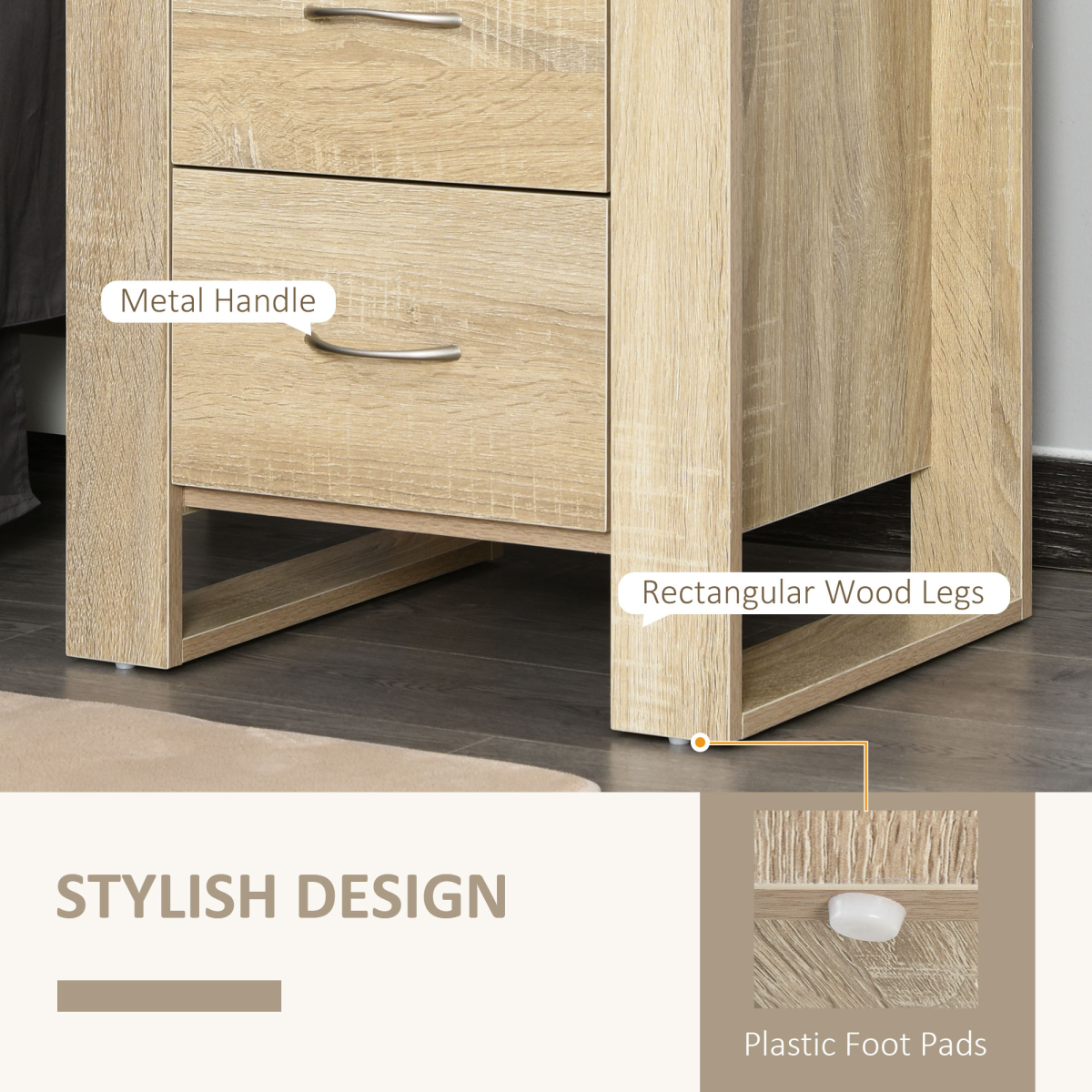 Particle Board 2-Drawer Bedside Table Natural