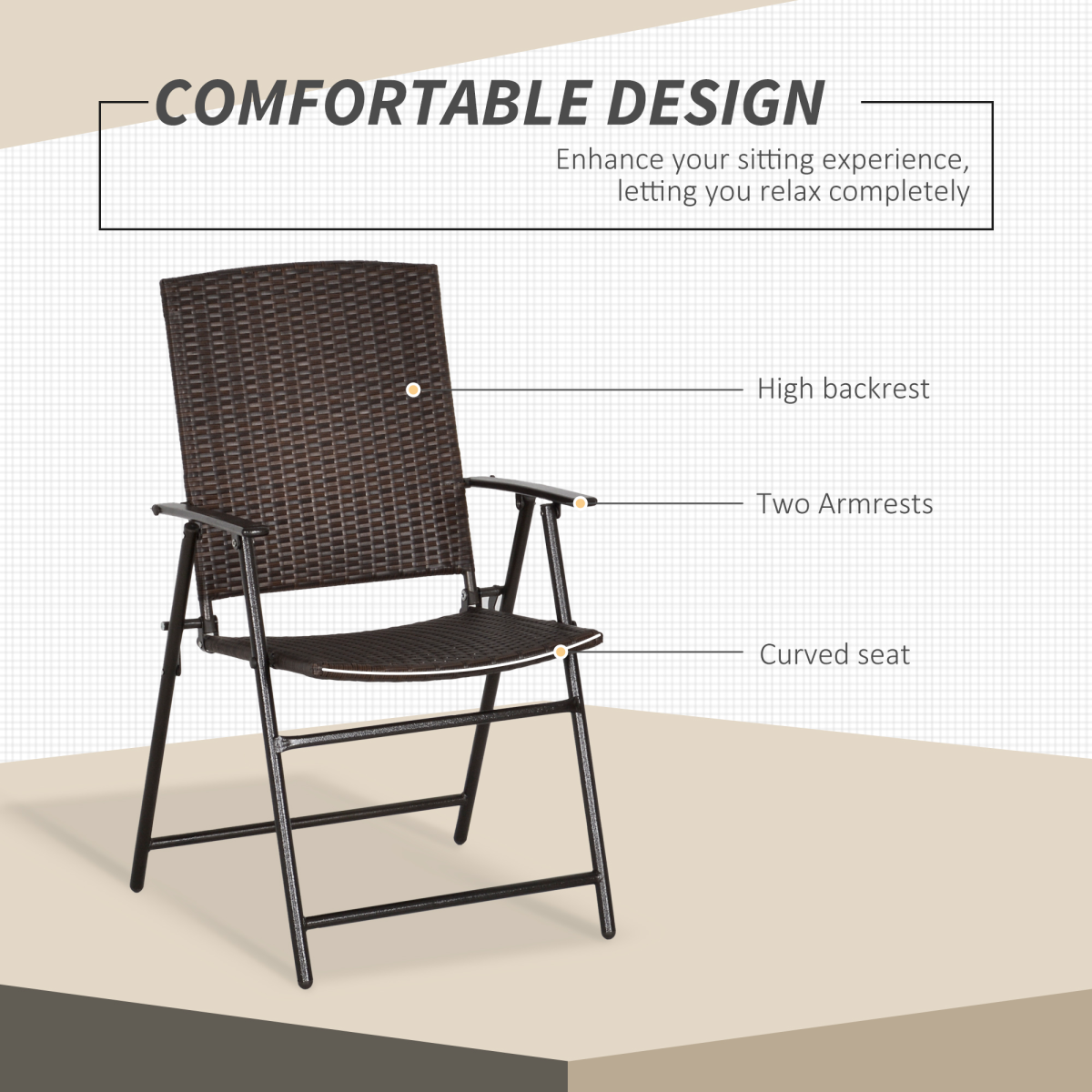 Outsunny 2pcs Rattan Chair Foldable Garden Furniture w/ Armrest Steel Frame
