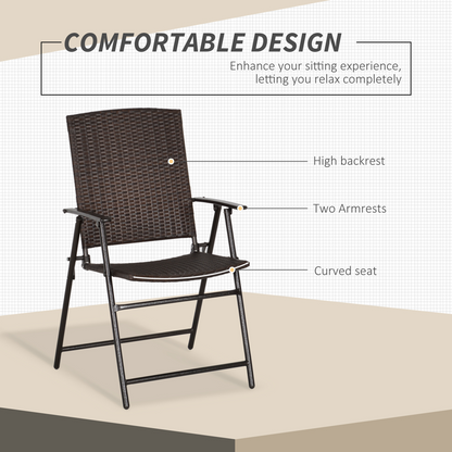 Outsunny 2pcs Rattan Chair Foldable Garden Furniture w/ Armrest Steel Frame
