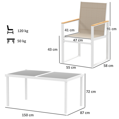 Outsunny 5 Piece Garden Table and Chairs with Tempered Glass Table Top