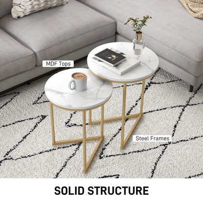 HOMCOM Nesting Coffee Table Set of 2 with Metal Frame, Gold Tone