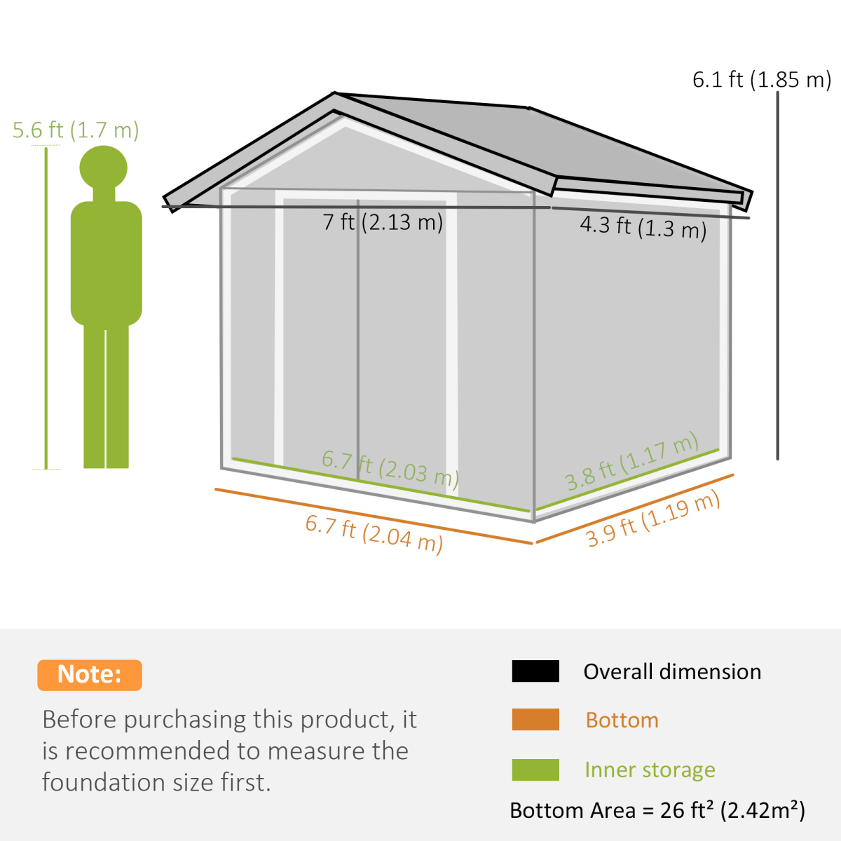 Outsunny Green Garden Shed with Locking Doors, Floor Foundation & Ventilation