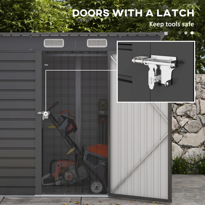 Outsunny 6.3 x 4.3FT Galvanised  Metal Garden Shed with Lockable Door, Grey