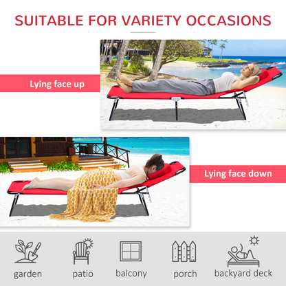 Outsunny Folding Sun Lounger Reclining Chair w/ Pillow Reading Hole Red