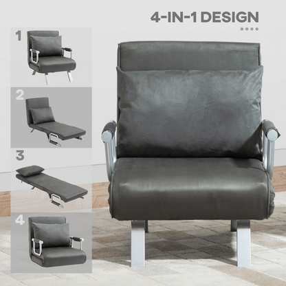 Sofa Bed Foldable Portable Armchair Sleeper Lounge  Pillow Dark Grey