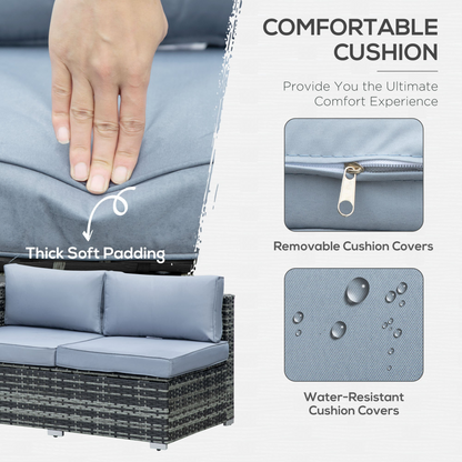 Outsunny 4 Pieces Rattan Furniture Sofa Set Chair w/ Corner Sofa Loveseat Grey