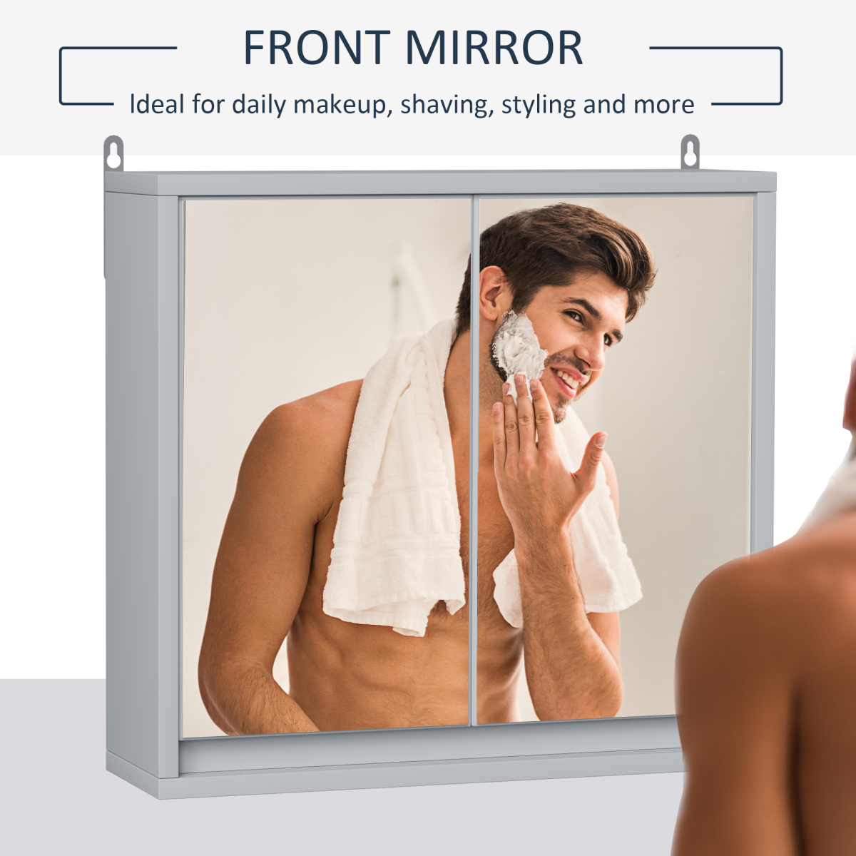 Wall Mounted Mirror Cabinet with Storage Shelf Bathroom Cupboard Grey