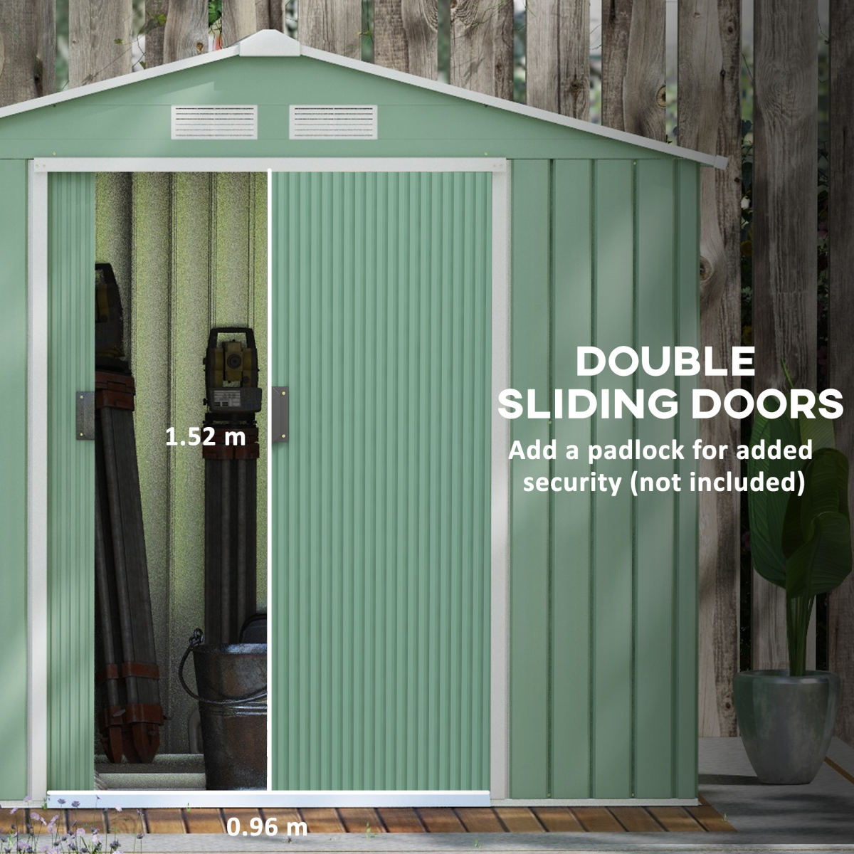 Light Green Garden Shed Storage with Locking Door, Floor Foundation, Air Vent