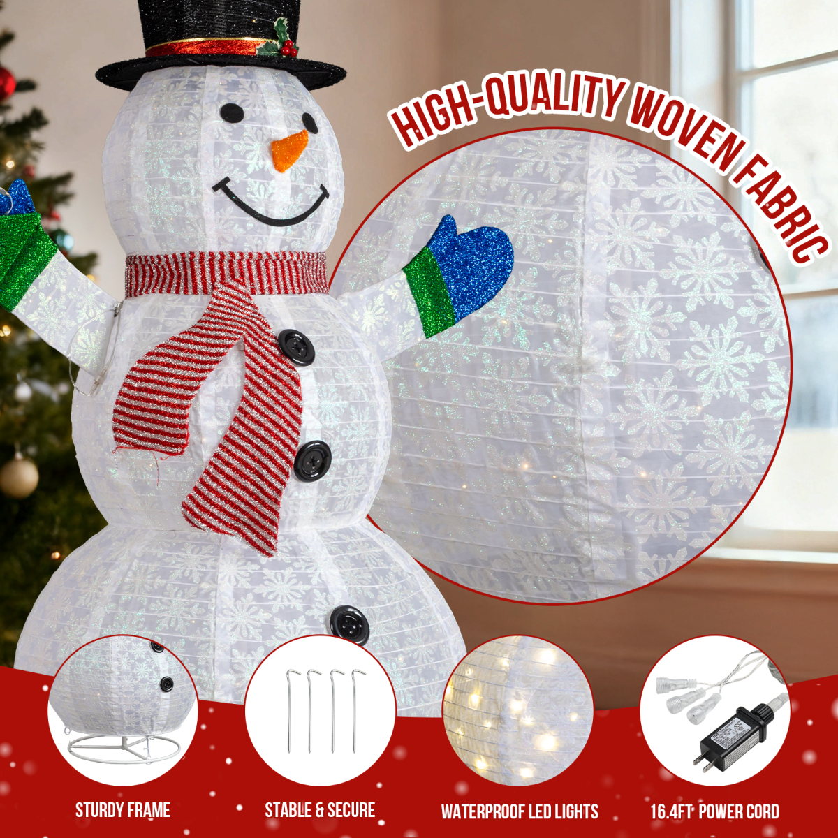 1.7M Lighted Snowman Holding Small Tree Christmas Yard Decorations, Pre-lit Pull Up Snowman with 200 Warm White LEDs, for Xmas Outdoor Holiday Indoor Decor Lighted Holiday Displays, White