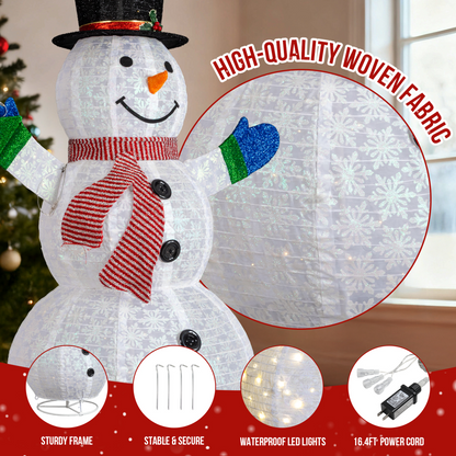 1.7M Lighted Snowman Holding Small Tree Christmas Yard Decorations, Pre-lit Pull Up Snowman with 200 Warm White LEDs, for Xmas Outdoor Holiday Indoor Decor Lighted Holiday Displays, White