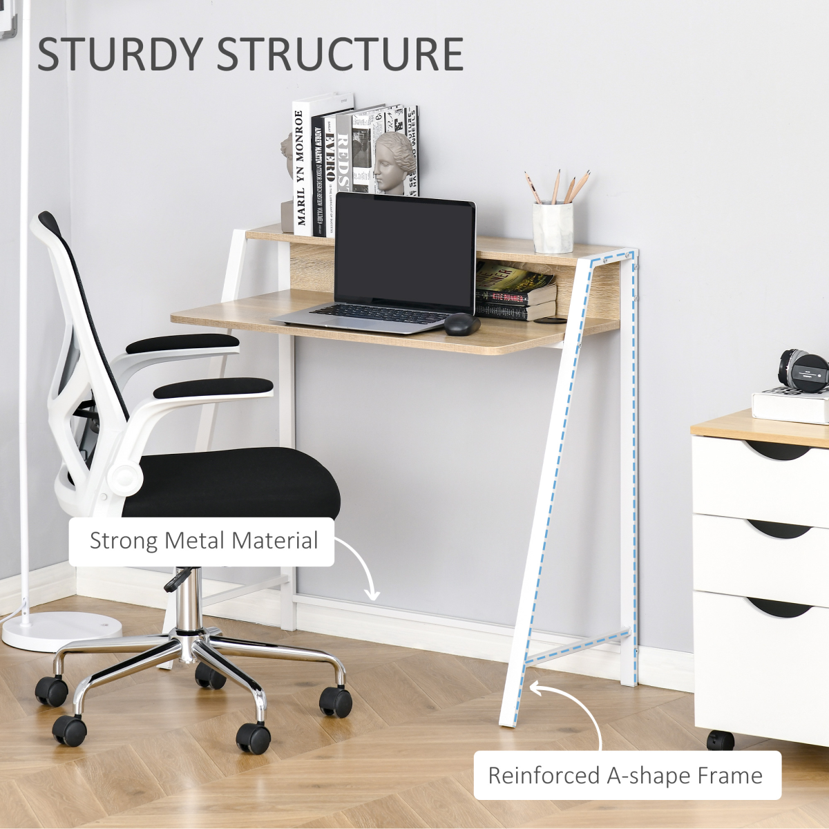 Computer Workstation Storage Shelf Color White and Oak