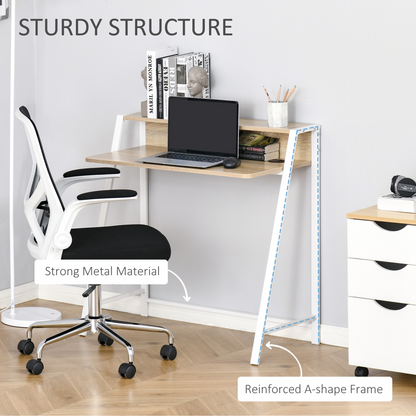 Computer Workstation Storage Shelf Color White and Oak