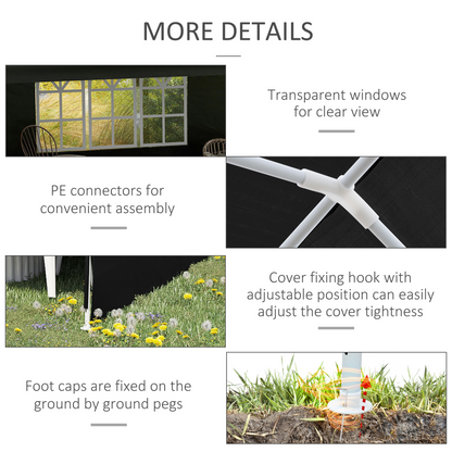6m x 3m Garden Gazebo Marquee Canopy Party Tent Canopy Patio Black