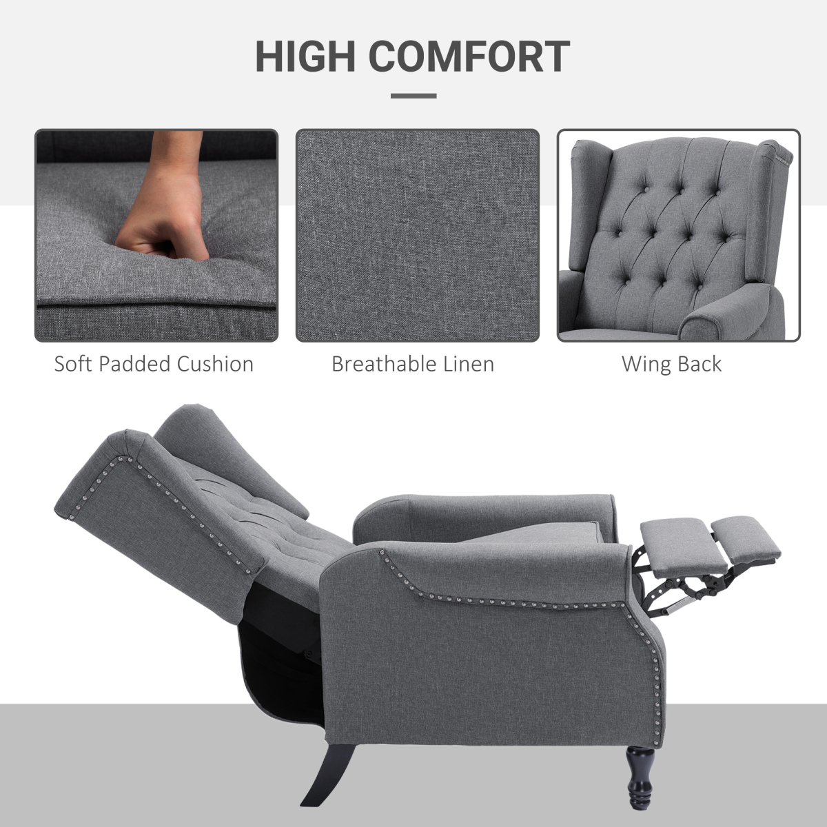 Recliner Armchair for Living Room Fabric Reclining Chair w/ Footrest Light Grey