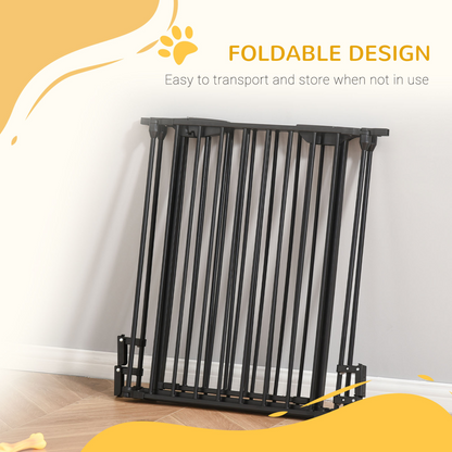 Pet Gate 3-Panel Dog Playpen for Indoor Stair Barrier W/ Walk Through Door Black