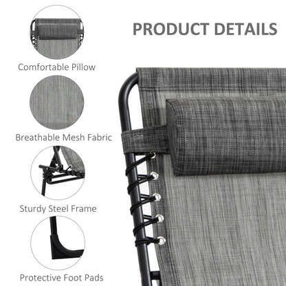 Portable Sun Lounger, Folding Camping  Adjustable , Pillow Grey