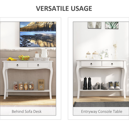 Console Table Storage Display Desk W/ 2 Drawers-Ivory White