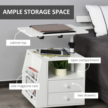 Particle Board 360 Rotation End Table w/ Storage Cabinet White