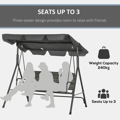 Outsunny 3-person Rattan Swing Chair, Hanging Bench w/ Stand, Adjustable Canopy