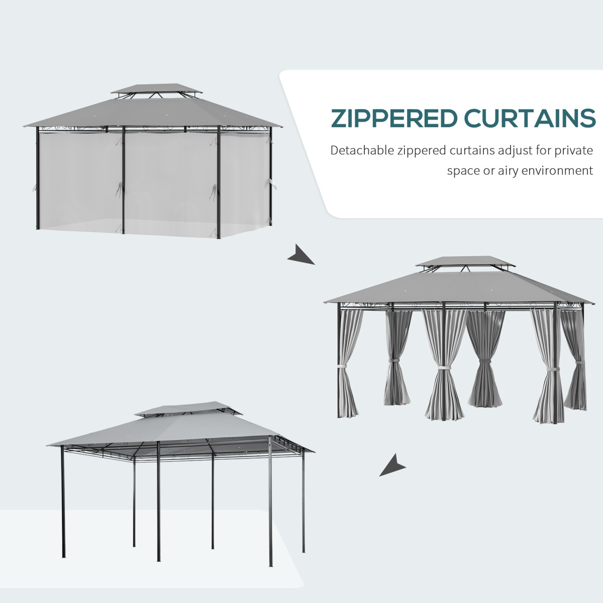 Outsunny 4m x 3(m) Outdoor 2-Tier Steel Frame Gazebo w/ Curtains Outdoor Garden
