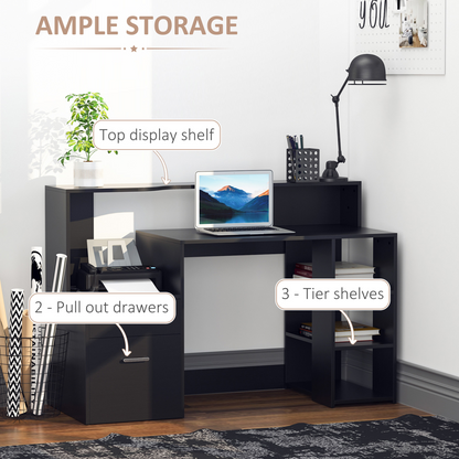 Multi-Storage & Workstation Desk Table Storage Shelves  Office Black HOMCOM