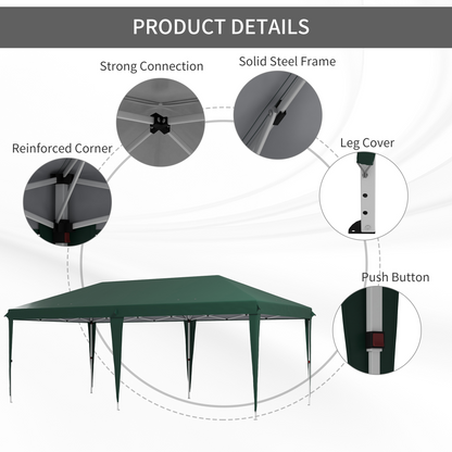 Outsunny 6 x 3(m) Pop Up Gazebo Patio Party Event Heavy Duty Canopy Green