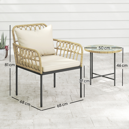 Outsunny 3 Piece Rattan Bistro Set, Balcony Table and Chairs with Cushions
