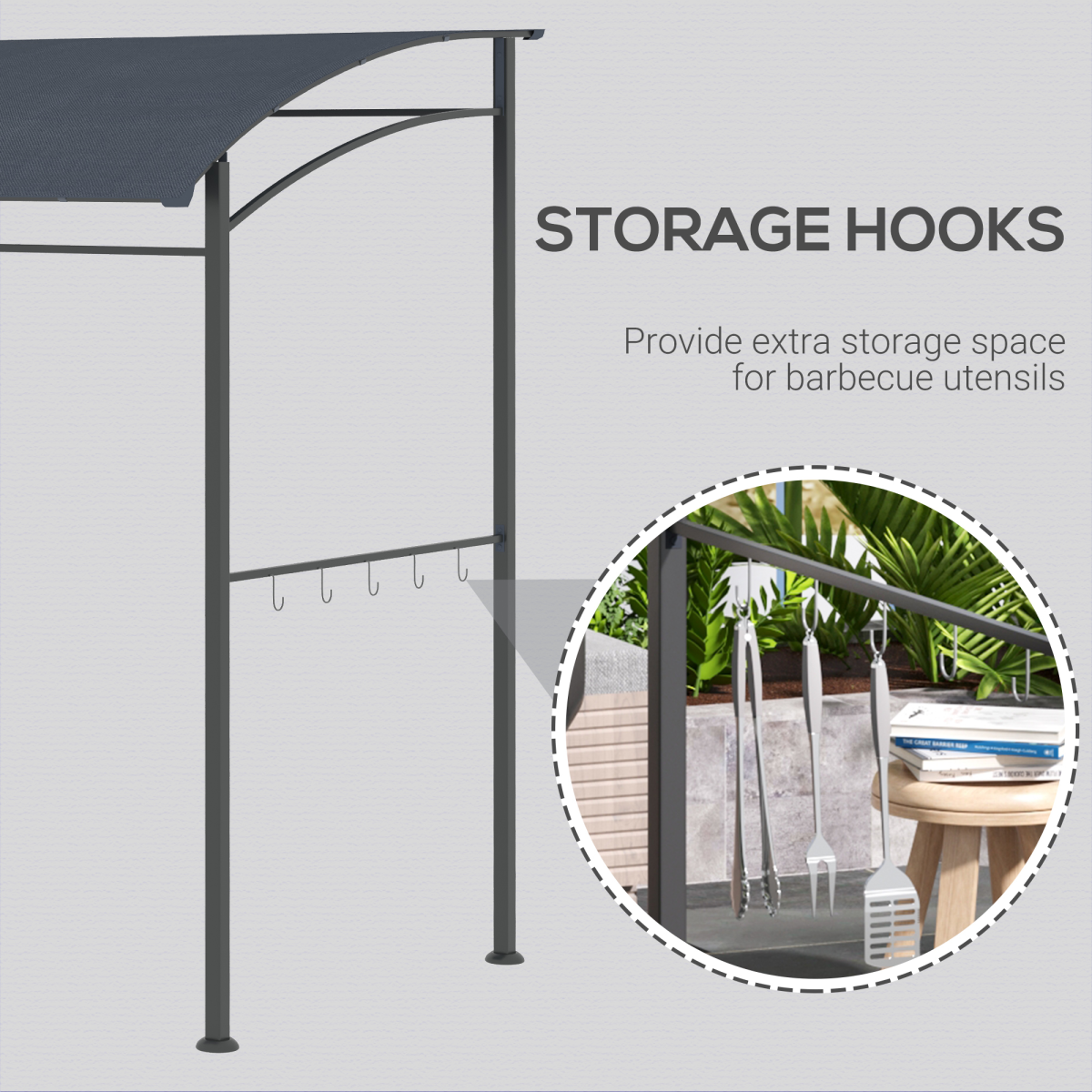 2M (7ft) BBQ Grill Gazebo Tent Garden Grill Metal Frame Grey