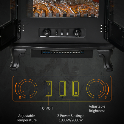 Electric Fireplace LED Fire Flame Effect, Double Door,  1000W/2000W, Black