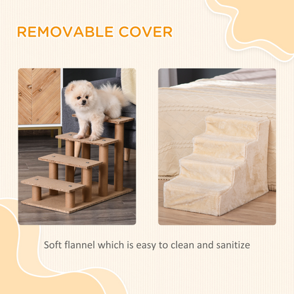 Portable Dog Stairs with Washable Plush Cover, for High Bed Sofa - Beige