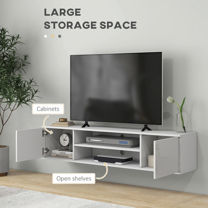 HOMCOM Floating TV Unit for 60" TVs W/ Shelves and Cabinets, White