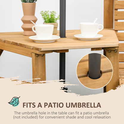 Outsunny Wooden Garden Love Seat w/ Coffee Table Umbrella Hole Partner Bench