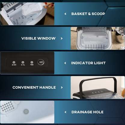 Ice Maker w/ Ice Scoop Basket 12Kg in 24 Hrs 9 Cubes Ready in 6-12Mins