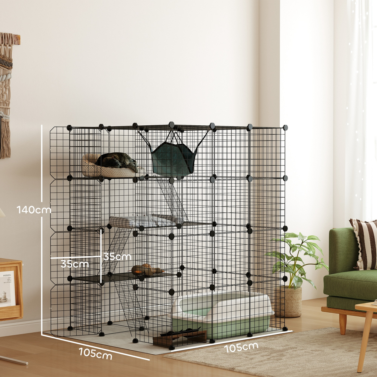 PawHut DIY 4 Tier Cat Cage Indoor with Hammock, Ramps, Doors, for 1-3 Cats